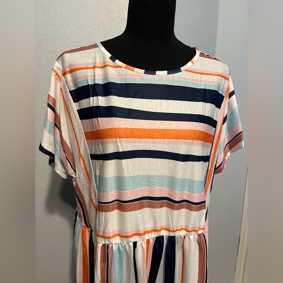 Midi Dress Chic Striped in Multicolor XL NWT - Picture 3 of 7